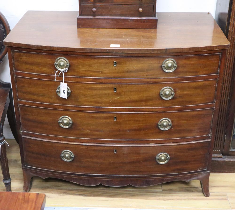 A Regency mahogany bowfront chest, W.98cm, D.57cm, H.83cm